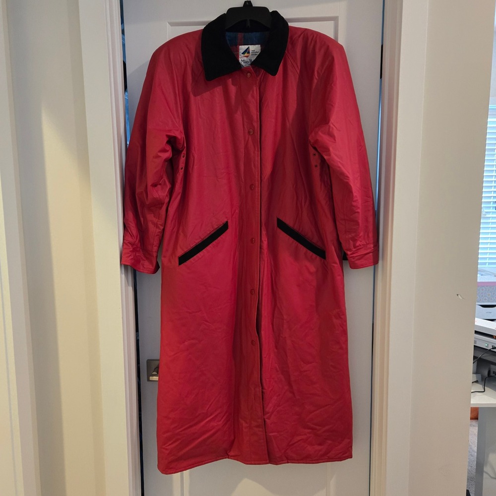 Vintage Misty Harbor slicker Women M Red PVC  Plaid Lined Corduroy Collar